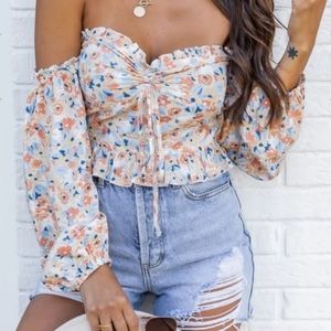 Orange and Blue Floral Printed Blouse